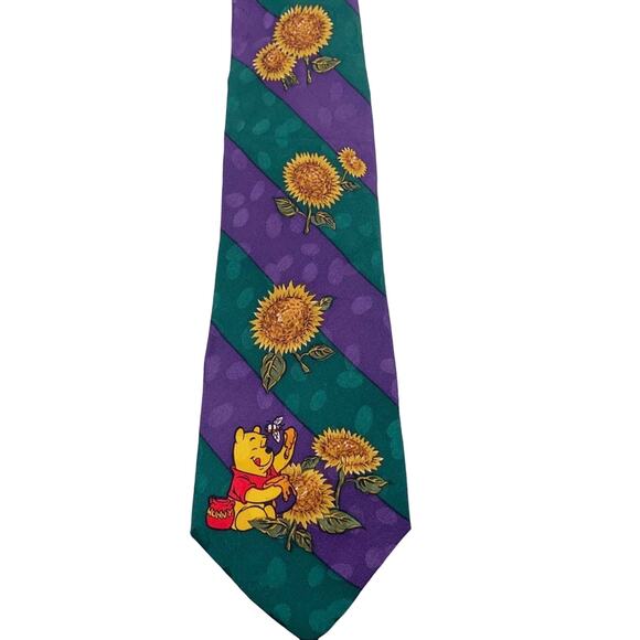 NWT Vintage Disney Winnie the Pooh Flower Print Silk Tie - Picture 3 of 7